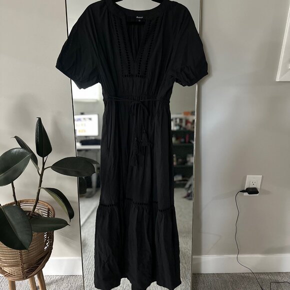 Madewell Ladder Embroidery Poplin Midi Dress - L - Black - Picture 4 of 4
